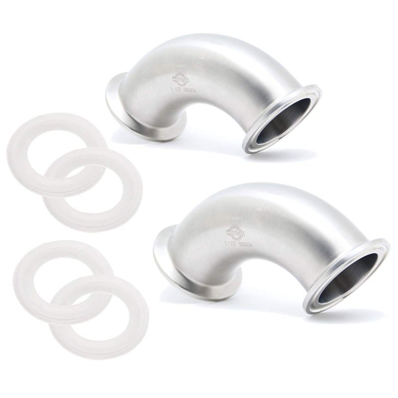 QiiMii 2 Pcs QiiMii Clamp Elbow Sanitary SS304 90 Degree Tri Clamp Pipe Ferrule (1.5" Pipe OD) - Image 1